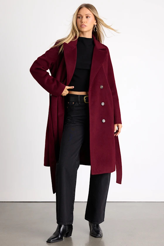 Season of Sophistication Burgundy Double-Breasted Coat | Lulus