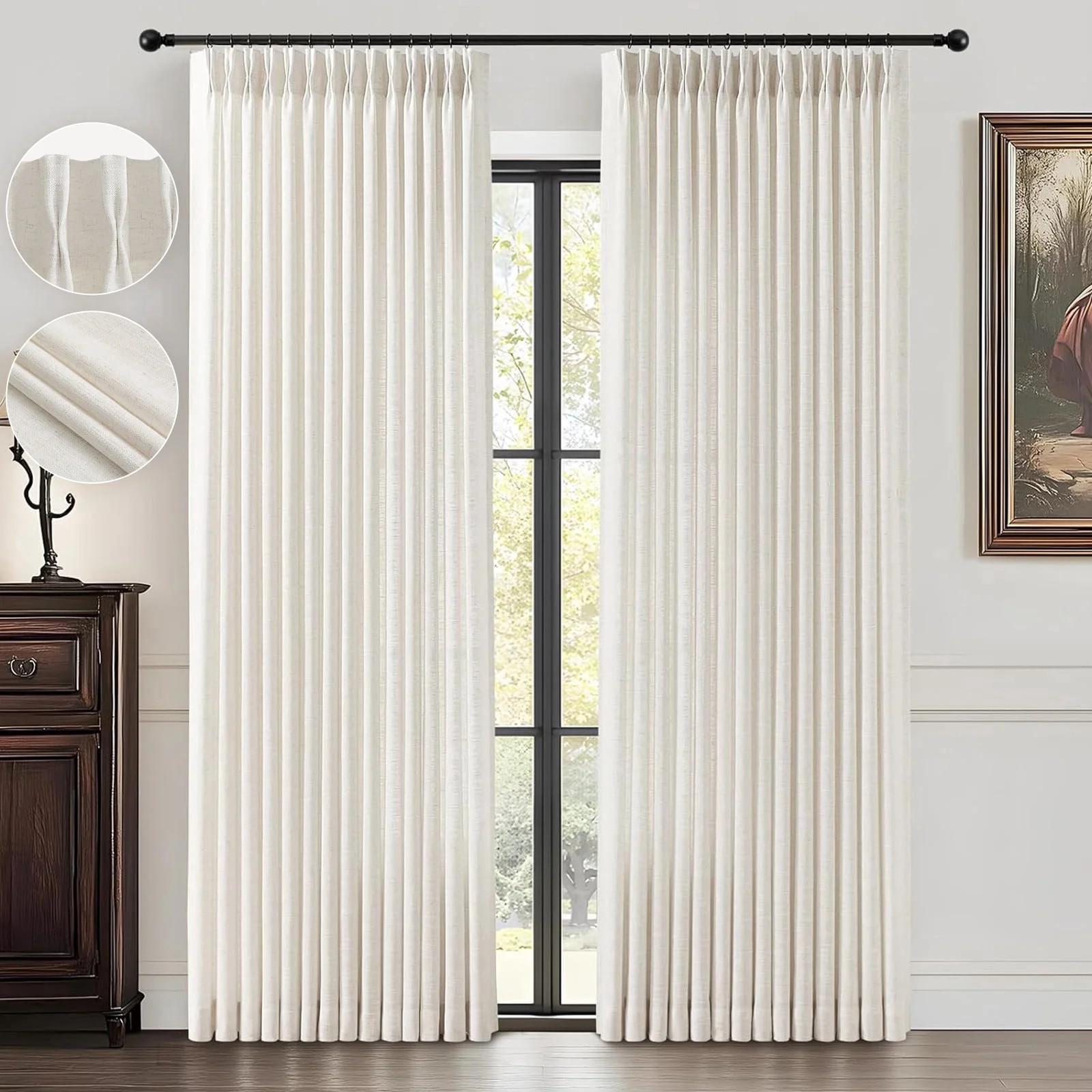 Galenzoov 40×90 inch 2 Panels Pinch Pleated Linen Curtains for Home, Light Filtering Airy & Priv... | Walmart (US)