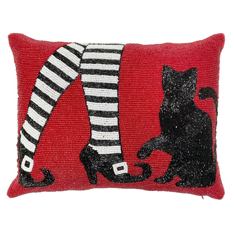 Witch & Cat Beaded Throw Pillow, 12x16 | At Home