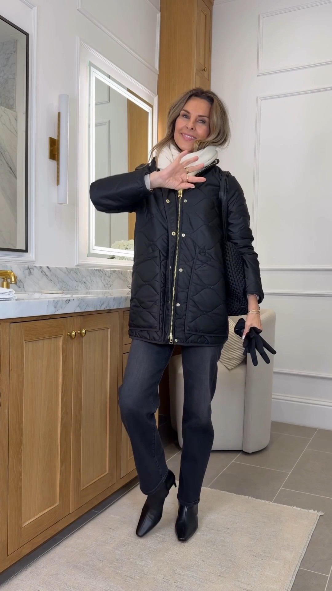 -Quince quilted jacket sz S 
-Jeans TTS I’m 5’6”
-Cashmere scarf
-Everyday gloves
-Boots TTS 
-Spanx code fashionedlifexspanx for first time orders. 


#LTKgrwm #LTKOver40 #LTKootd