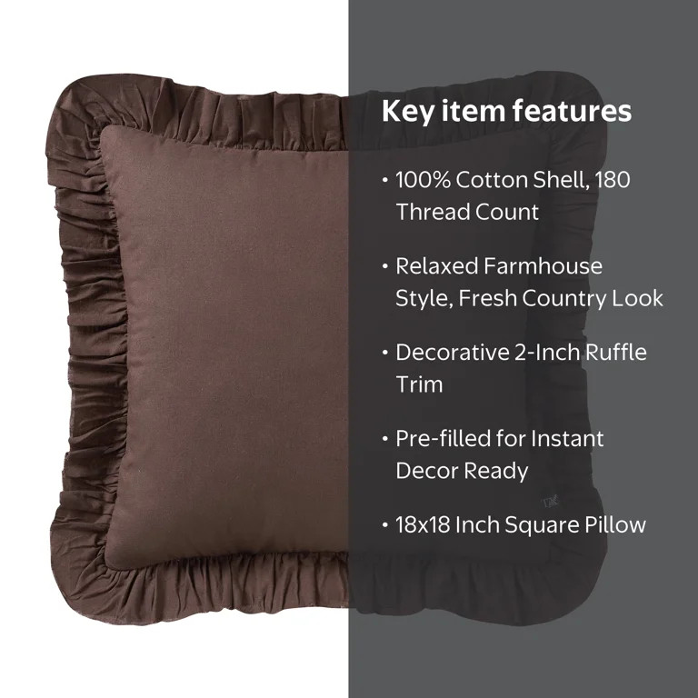 My Texas House Brown Ruffle Cotton Decorative Pillow, 18 in x 18 in | Walmart (US)