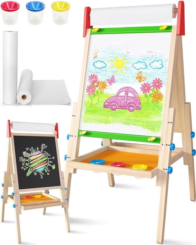 Easel for Kids with 2 Drawing Paper Roll, Learning-Toy for 3,4,5,6,7,8 Years Old Boy & Girls, Woo... | Amazon (US)