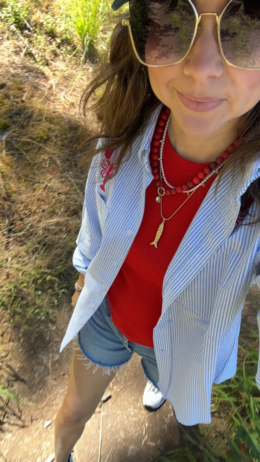 Petite mom on a trail with twins trying to keep up and somehow still put together

Seersucker shirt layered over a red tank, denim shorts, and my Nike sneakers — this is my go-to when we’re doing something active but I still want to feel like myself

Wearing XS in the shirt, 25 short in the denim

#LTKPetite #LTKootd