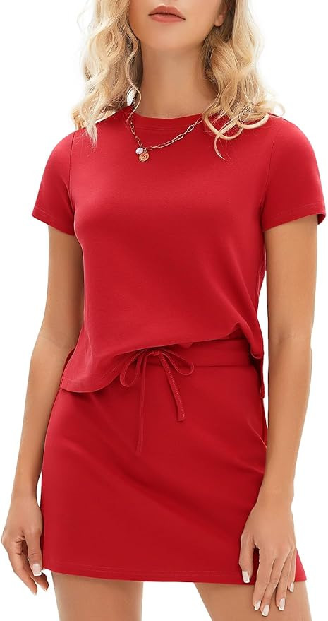 EXLURA Womens Summer 2 Piece Short Skirt Sets Short Sleeve Tshirt Matching Tennis Skort Dressy Co... | Amazon (US)