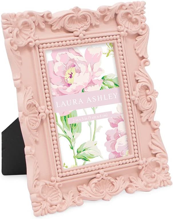 Laura Ashley 2x3 Pink Ornate Textured Hand-Crafted Resin Picture Frame with Easel, for Tabletop &... | Amazon (US)