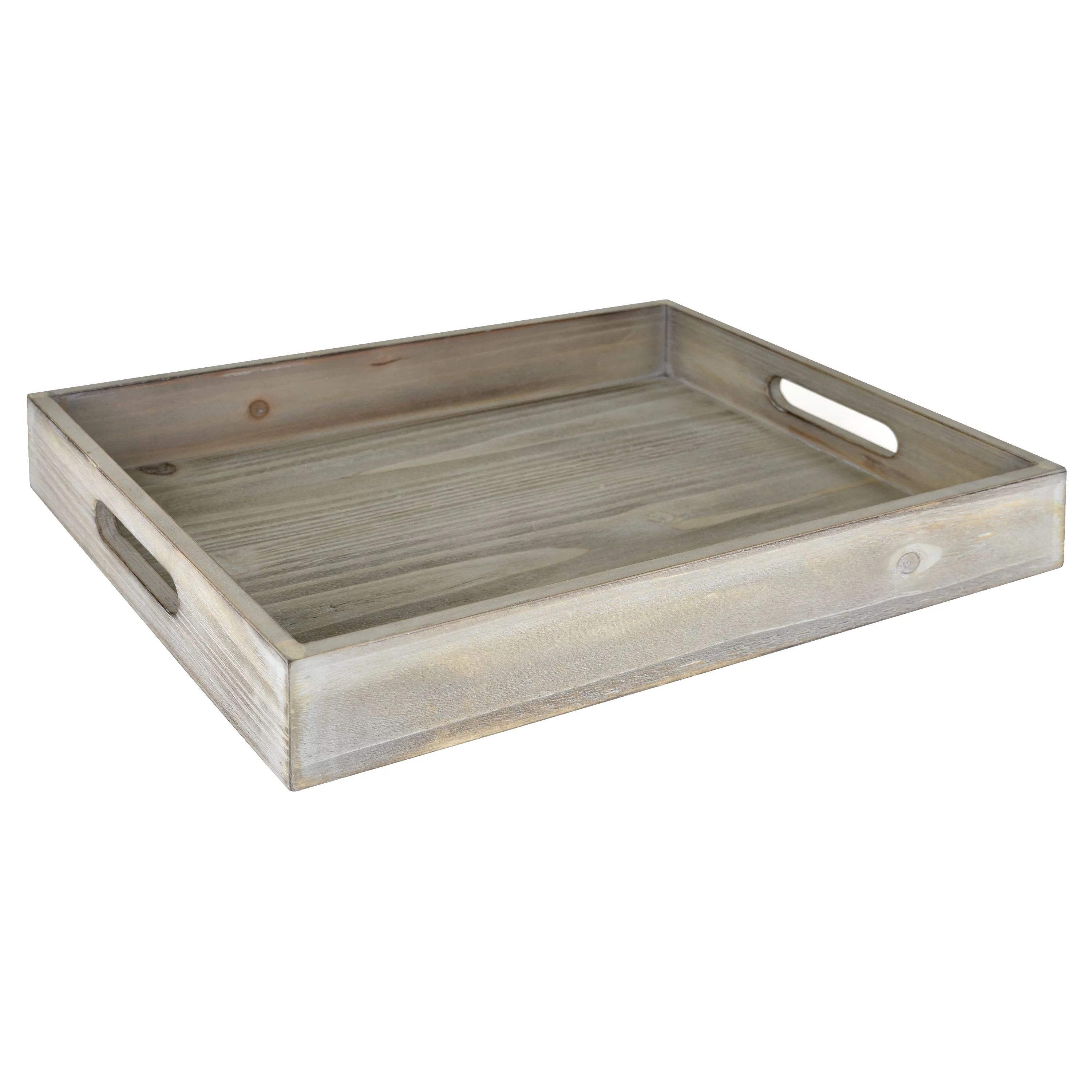 Better Homes & Gardens Tabletop Rectangle 16" x 12" x 2.5" Wooden Tray, Gray Wash - Walmart.com | Walmart (US)