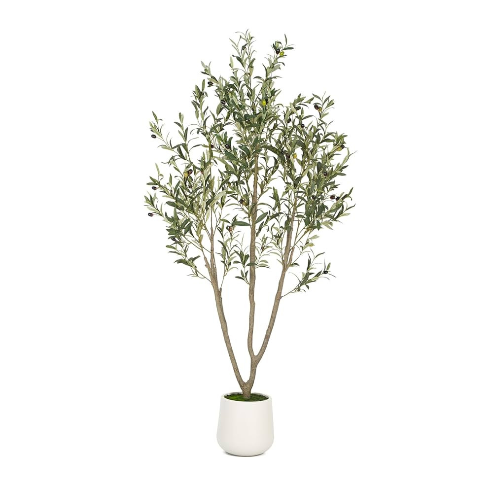 Olive Trees Artificial Indoor, 6FT Tall Faux Olive Tree with White Tall Planter, Artificial Plant... | Amazon (US)