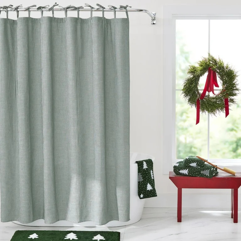 Better Homes & Gardens Wintery Seasonal Christmas Tree Shower Curtain Mountain Pine, Green, BCI 1... | Walmart (US)