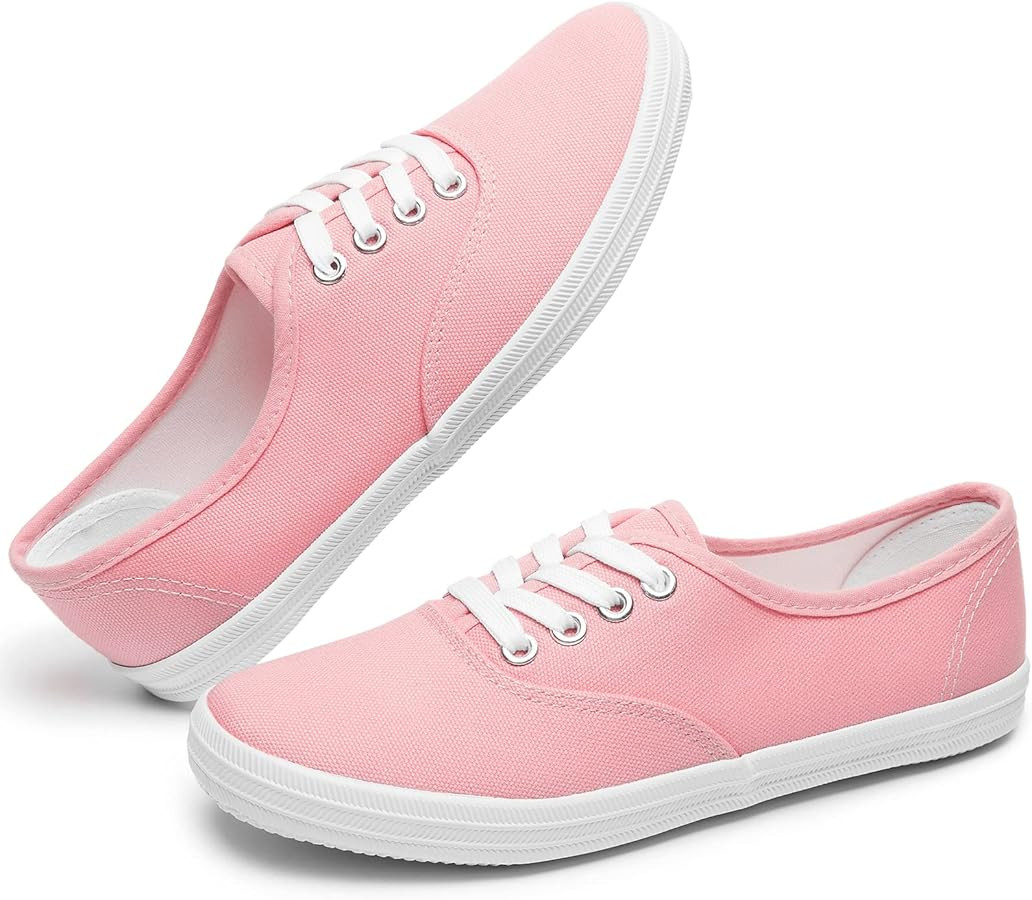 TUOPIN Womens White Canvas Sneakers Low Top Lace-up Canvas Shoes Lightweight Casual Tennis Shoes... | Amazon (US)