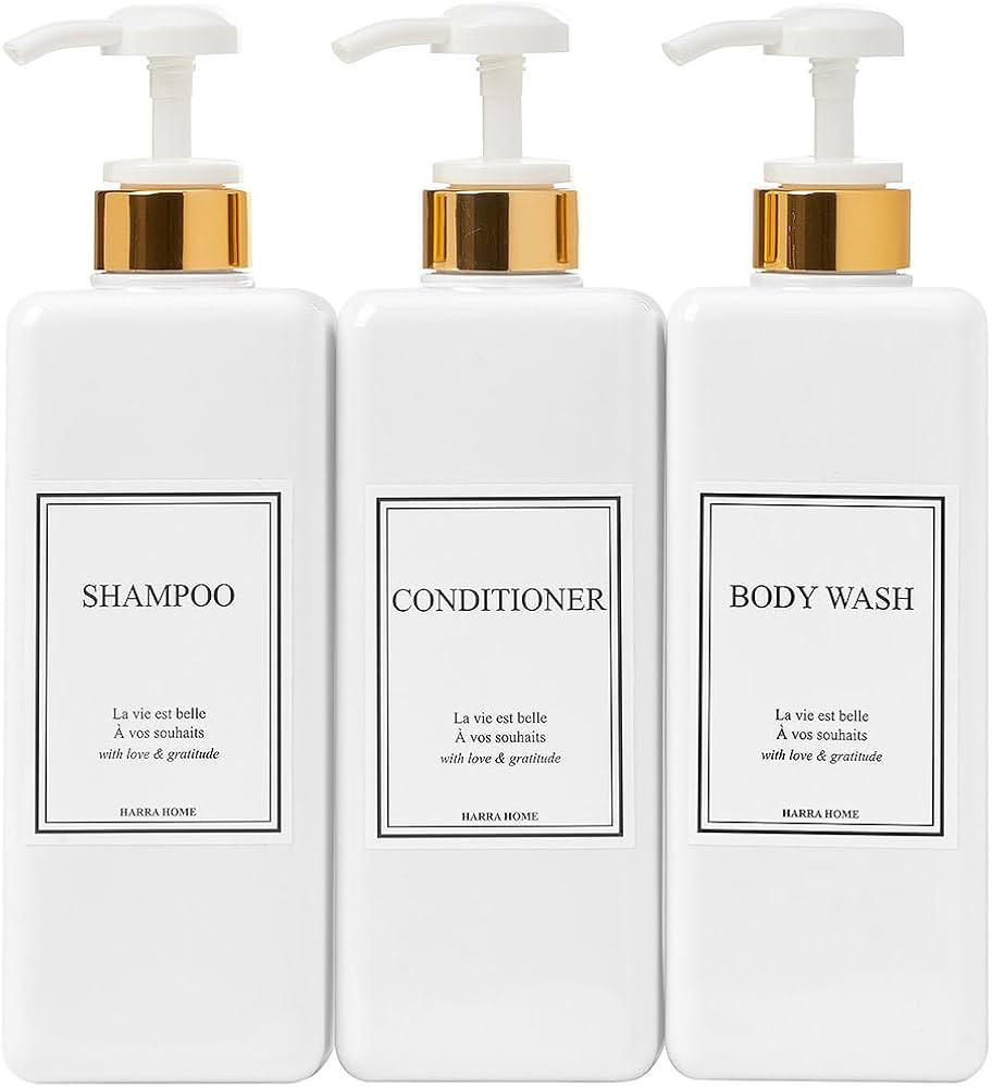 Modern Gold Design Pump Bottle Set 27 oz Refillable Shampoo and Conditioner Dispenser Empty Showe... | Amazon (US)