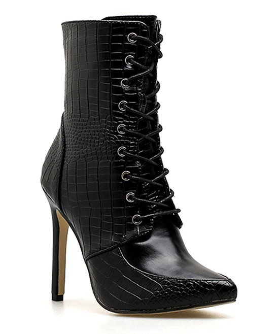 BUTITI Women's Casual boots Black - Black Lace-Up Stiletto Boot - Women | Zulily