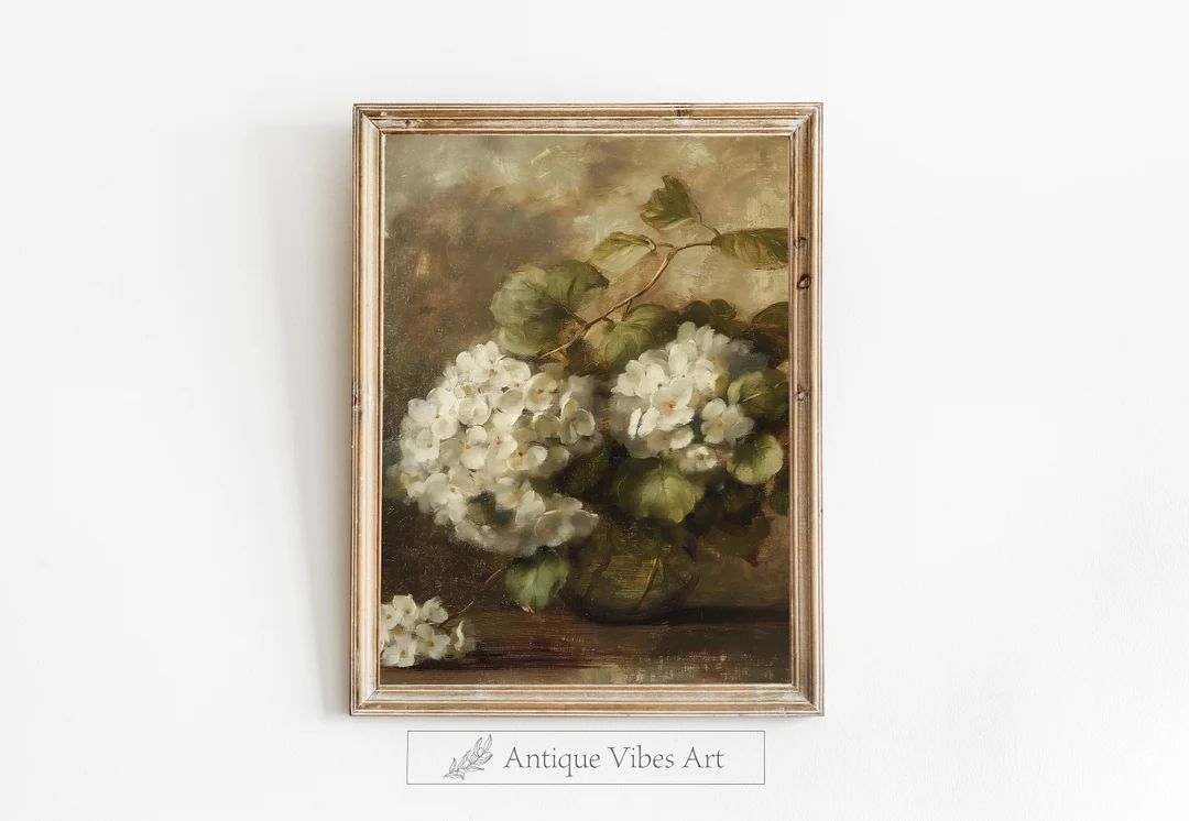 Hydrangea Painting, Vintage Flower Print, Dark Moody Antique Botanical Art PRINTABLE, Moody Still... | Etsy (US)