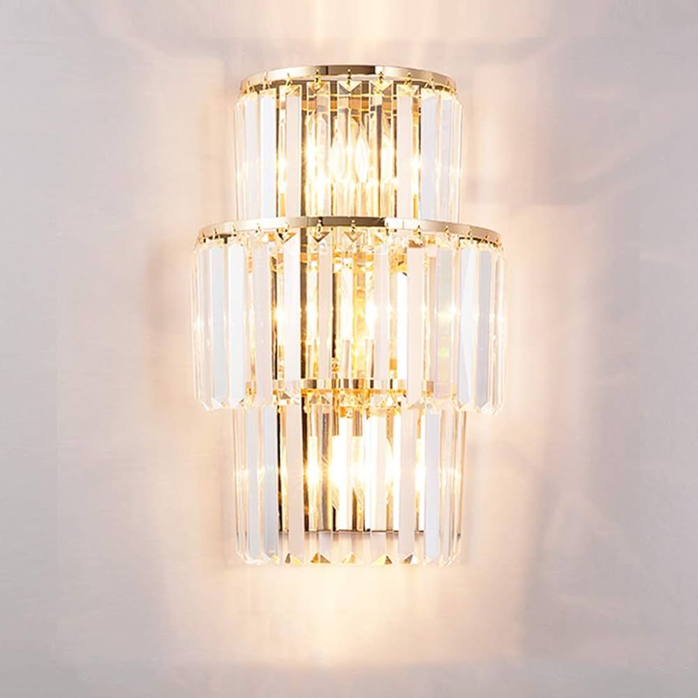 Moooni Gold Crystal Wall Sconces Lighting Night Light for Bedsides Hallway Living Room Farmhouse L12 | Amazon (US)