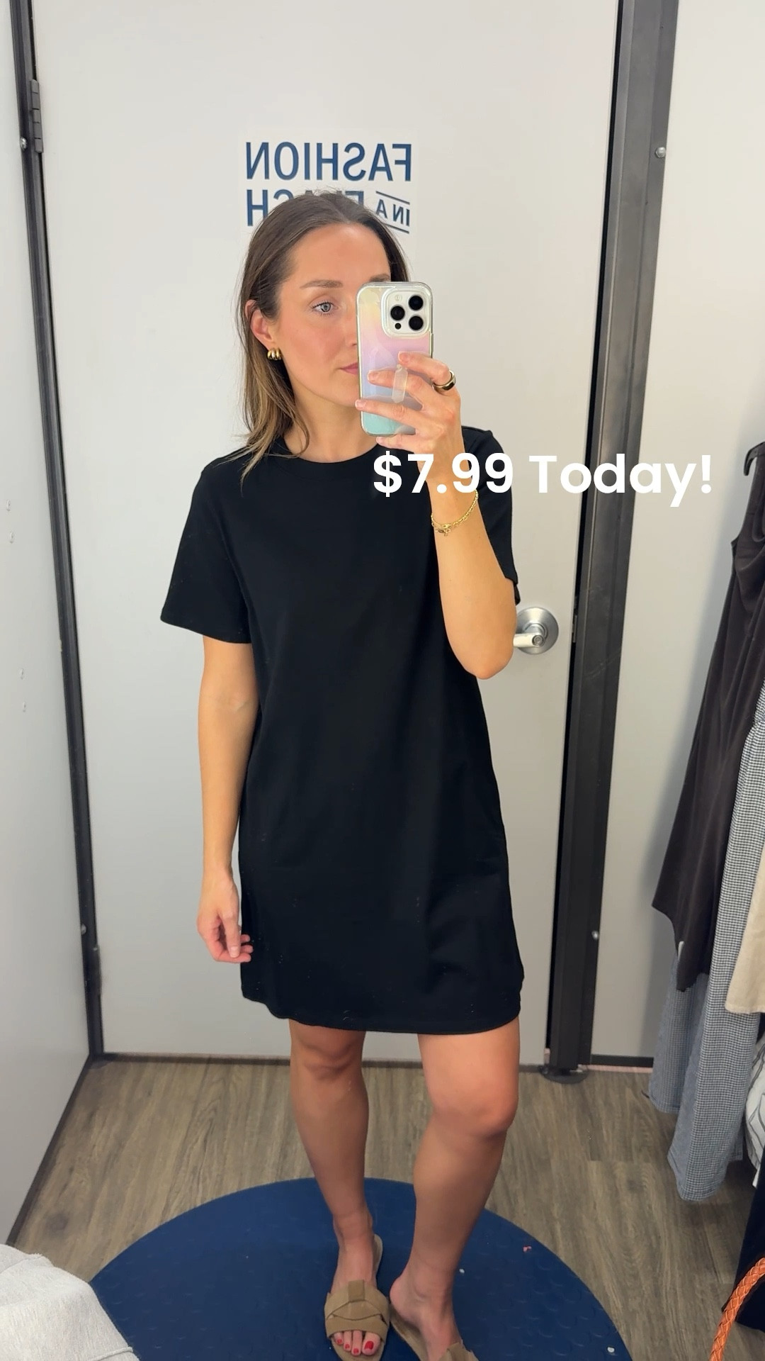 This T-shirt dress is on sale today at Old Navy for $7.99! Such an incredible deal. I am wearing a size small. I always size up in T-shirt dresses so they do not cling to my hips. ￼