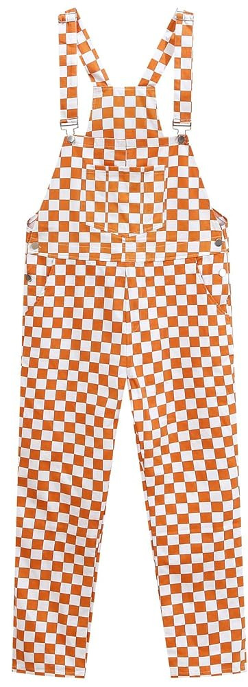 Women's Classic Checkered Bib Overalls Cotton Wide Leg Pants Jumpsuits - Orange & White Plaid | Amazon (US)