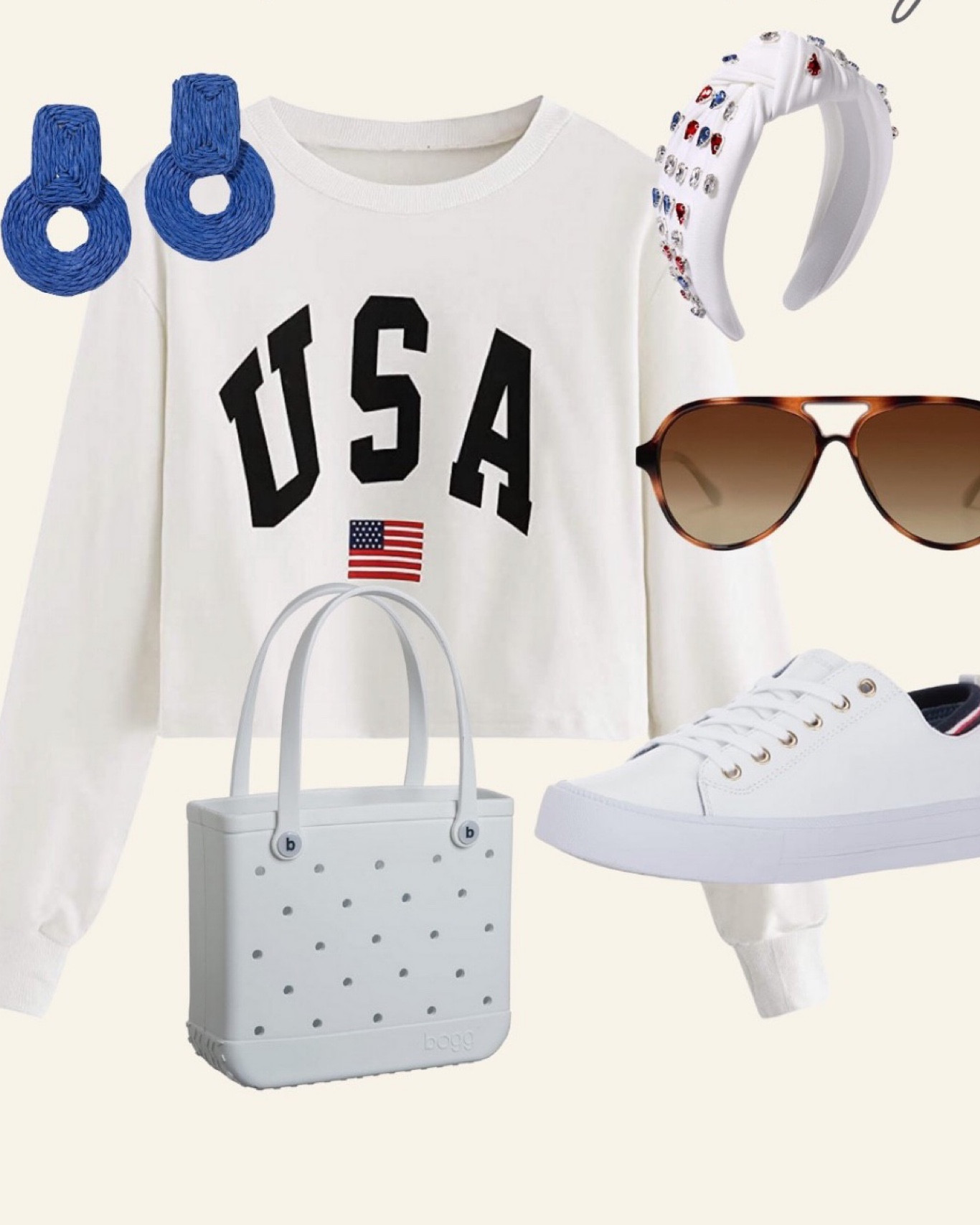 Fourth of July casual outfit. 

USA sweatshirt, Fourth of July outfit, 4th of July outfit, red white and blue outfit 

#LTKunder50 #LTKFind #LTKSeasonal