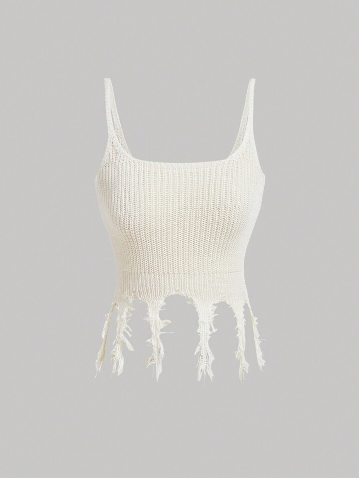 SHEIN MOD Solid Distressed Cami Knit Top | SHEIN