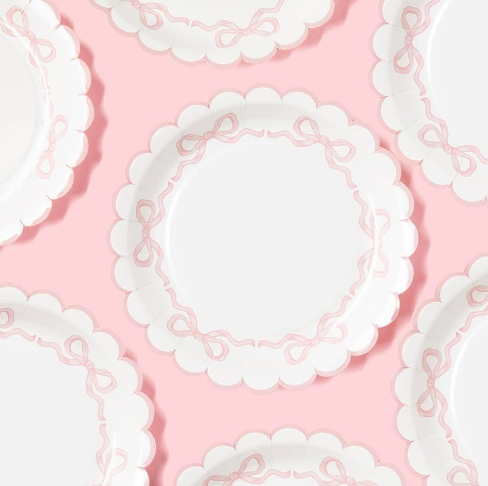 Pink Coquette Bow Dessert Plates - 7"" | 25-Pack | For Pink Bow Theme First Birthdays, Baby Showe... | Amazon (US)