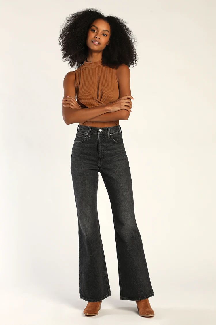 70s High Flare Washed Black High Rise Jeans | Lulus (US)