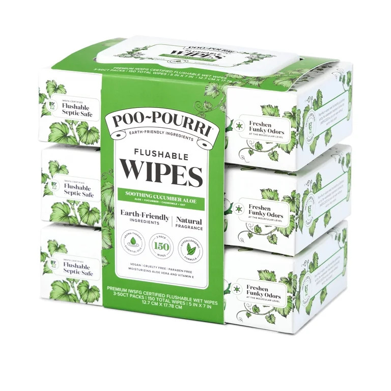Poo~Pourri Flushable Wipes, Cucumber Aloe, 3-Pack 150ct | Walmart (US)
