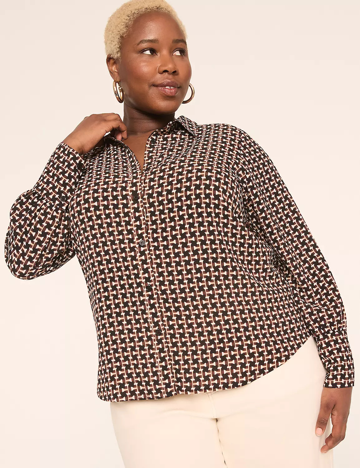 Long-Sleeve Collared Button-Down Blouse | LaneBryant | Lane Bryant (US)