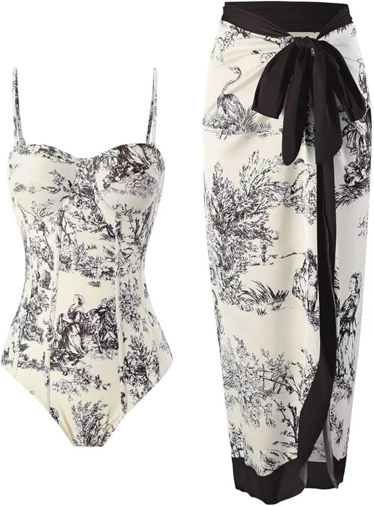 Women's One-Piece Swimsuit Swim Suits Skirt with Cover Up Sexy Fashion Retro Flower Print Beach W... | Amazon (US)