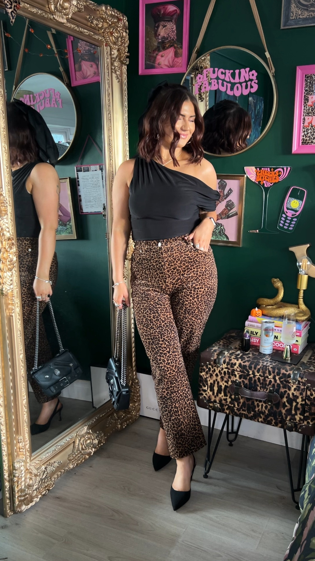 Mid Rise Printed Slim Jeans - Camel, Cheetah Pop