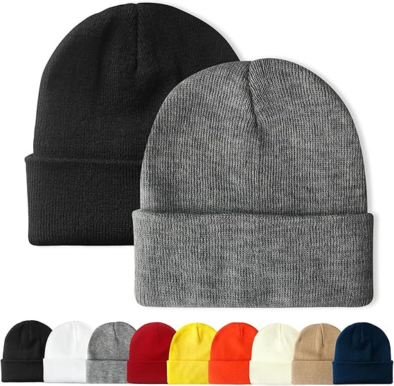 PFFY 2 Packs Unisex Beanie Hats for Men Women Knit Winter Beanies | Amazon (US)