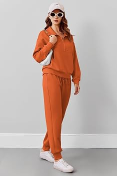 PINSPARK 2 Piece Sets for Women 2025 Fall Travel Outfits Long Sleeve Tracksuit Joggers Sets Half ... | Amazon (US)