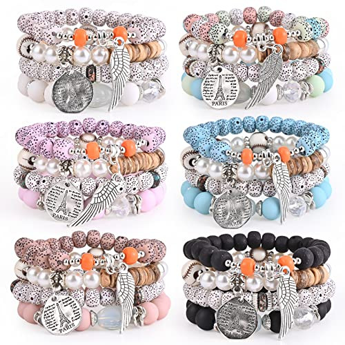 Bohemian Bracelet Sets for Women - 6 Sets Stackable Stretch Bracelets Multi-color Boho Jewelry fo... | Amazon (US)