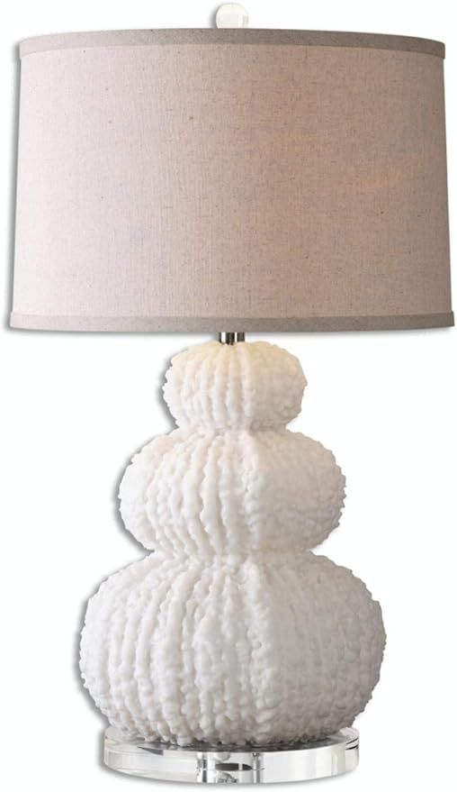 Diva At Home 27.5" Nautical Off-White Sea Shell Table Lamp with Tapered Linen Hardback Shade | Amazon (US)