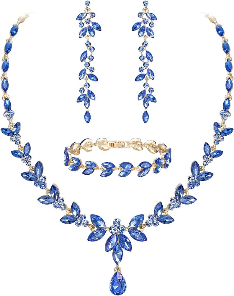 EVER FAITH Austrian Crystal Bridal Bridesmaid Jewelry Sets, Elegant Marquise Rhinestone Leaf Neck... | Amazon (US)