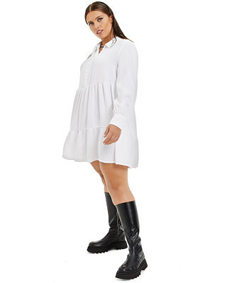 Plus Size Textured Woven Baby-Doll Mini Dress, Created for Macy's | Macys (US)