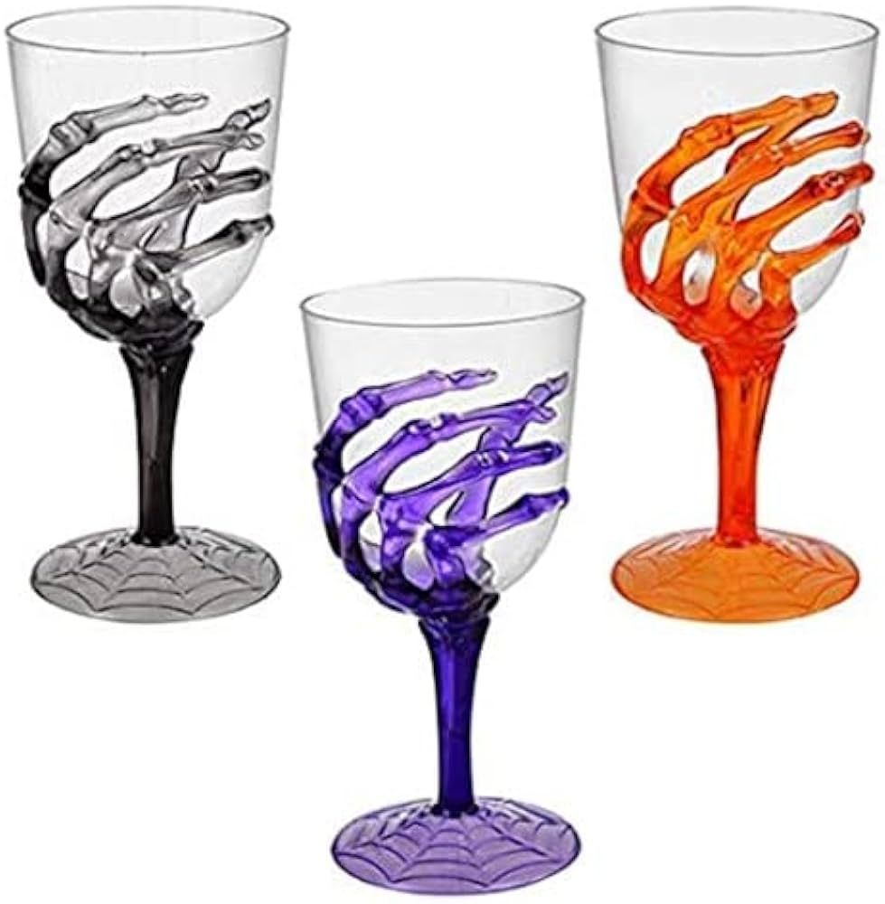 Set of Three (3) Clear Spooky Skeleton Hand Plastic Goblets Party Cups Wine Glasses - Bundle of 3 It | Amazon (US)