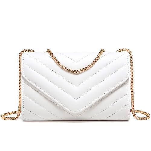 Dasein Women Small Quilted Crossbody Bags Stylish Designer Evening Bag Clutch Purses and Handbags with Chain Shoulder Strap(White) | Amazon (US)