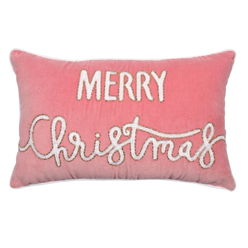 Pink Merry Christmas Velvet Throw Pillow, 12x20 | At Home