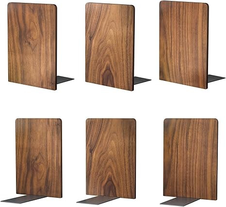 Large Bookend Hold Heavy Books- 7x4x5in 3 Pack Wood Bookends for Heavy Books Heavy Duty Walnut Bo... | Amazon (US)