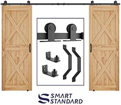 SMARTSTANDARD 10 FT Top Mount Double Sliding Barn Door Hardware Kit Whole Set, Include 2 Pull Han... | Amazon (US)