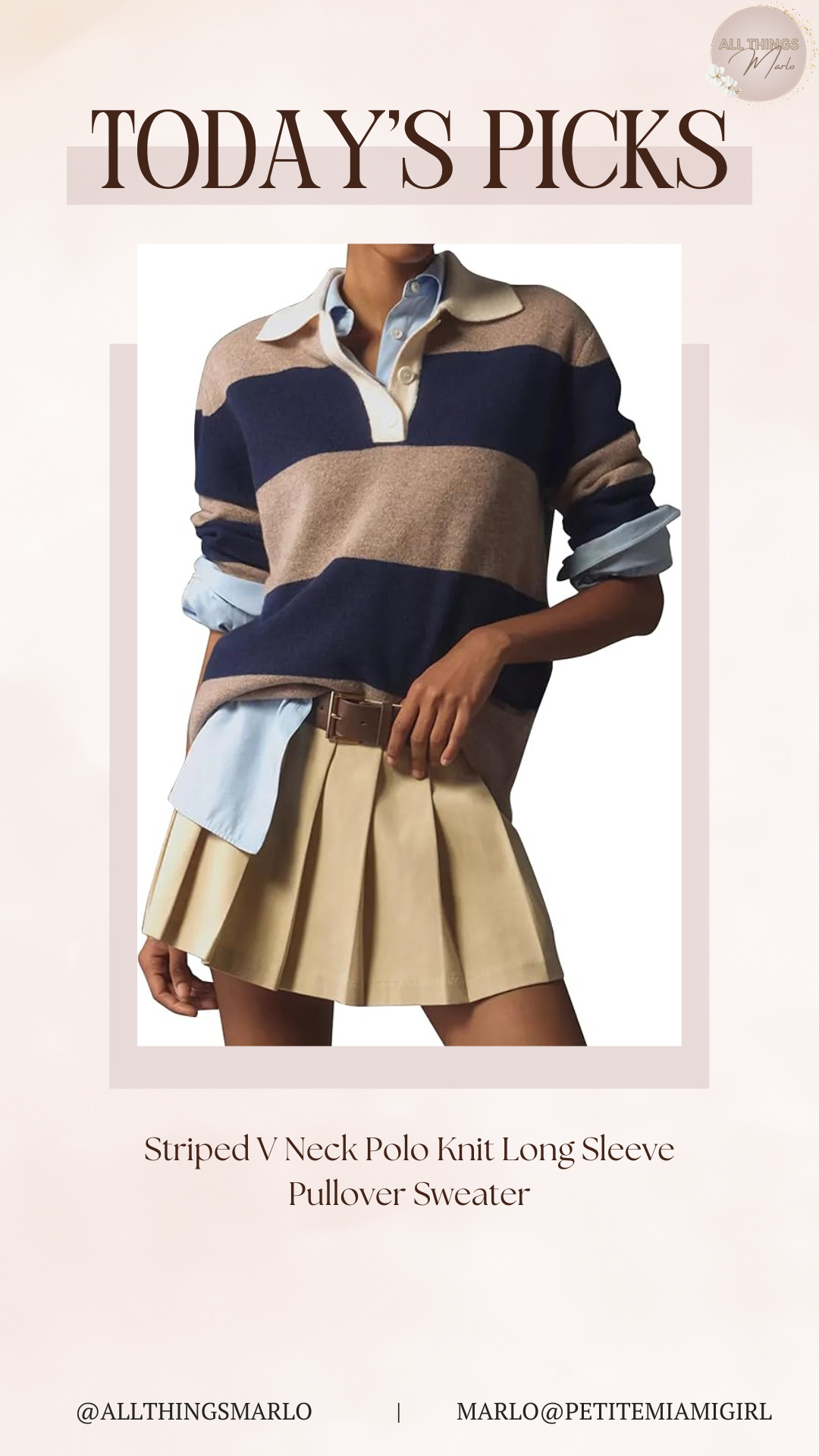 Striped V Neck Polo Knit Long Sleeve Pullover Sweater 

 #LTKHoliday #LTKSeasonal #LTKFindsUnder50