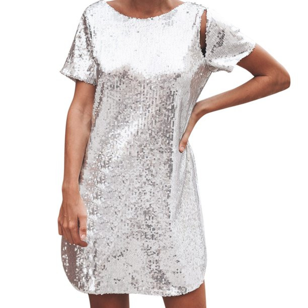 For Women Dresses Sequin Glitter Short Sleeve O Neck Mini Party Club Bodycon Below The Knee S Par... | Walmart (US)