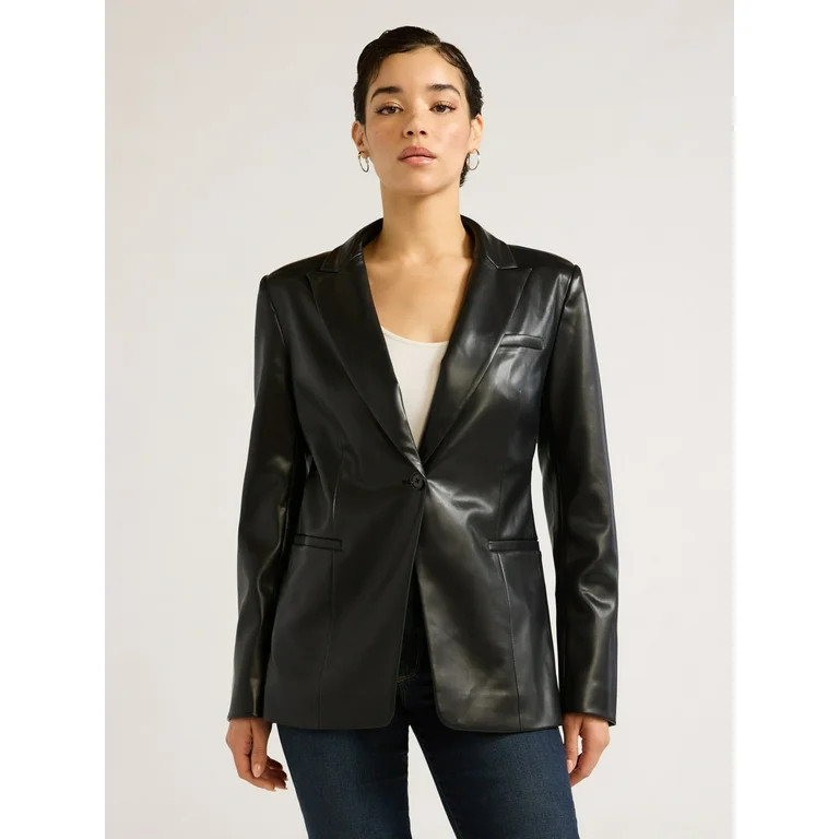 Sofia Jeans Women's Faux Leather Single Breasted Blazer, Sizes XS-XXL | Walmart (US)