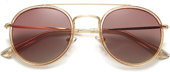 DUSHINE Small Round Double Bridge Sunglasses For Women Men Polarized 100% UV Protection | Amazon (US)