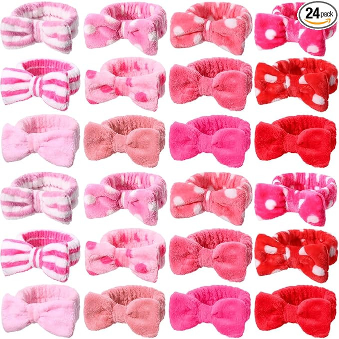 WILLBOND 24 Pieces Spa Headband Bow Hairband Facial Makeup Women Face Wash Valentine' Day Adjusta... | Amazon (US)