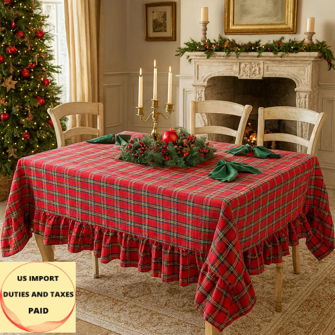 Christmas Ruffle Tablecloth, Red and Green Tartan Plaid, Extra Large Custom Size Holiday Decor - ... | Etsy (US)