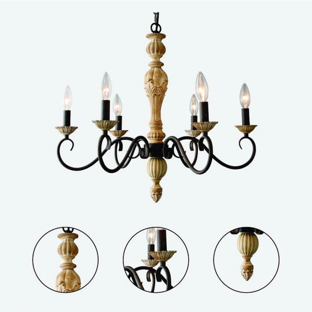 6 Lights French Country Chandelier, Farmhouse Chandeliers Lights Fixture Rust Imitation Wood Fini... | Etsy (US)