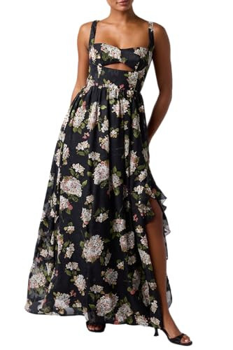 Lulus Morgana Cut Out Floral Maxi Dress for Women Formal Wedding Guest Garden Party Dress with Ruffle Slit and Sweetheart Neckline | Amazon (US)