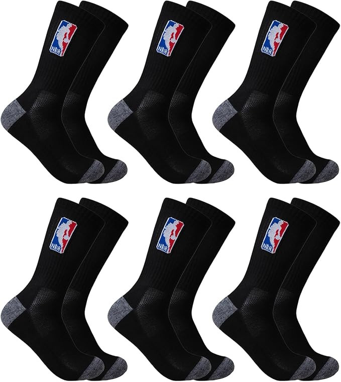 Ultra Game Men’s NBA Official Athletic Cushioned Secure Fit Crew Socks - 6 Pack | Amazon (US)