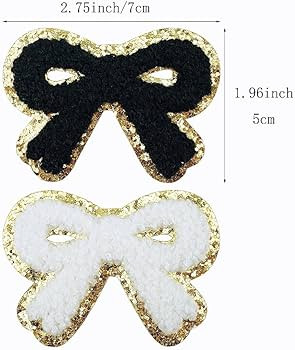 12 PCS Bow Patch Gold Edges Bow Iron On Patch Chenille Embroidery Patche Cute Sew On Patch for DI... | Amazon (US)