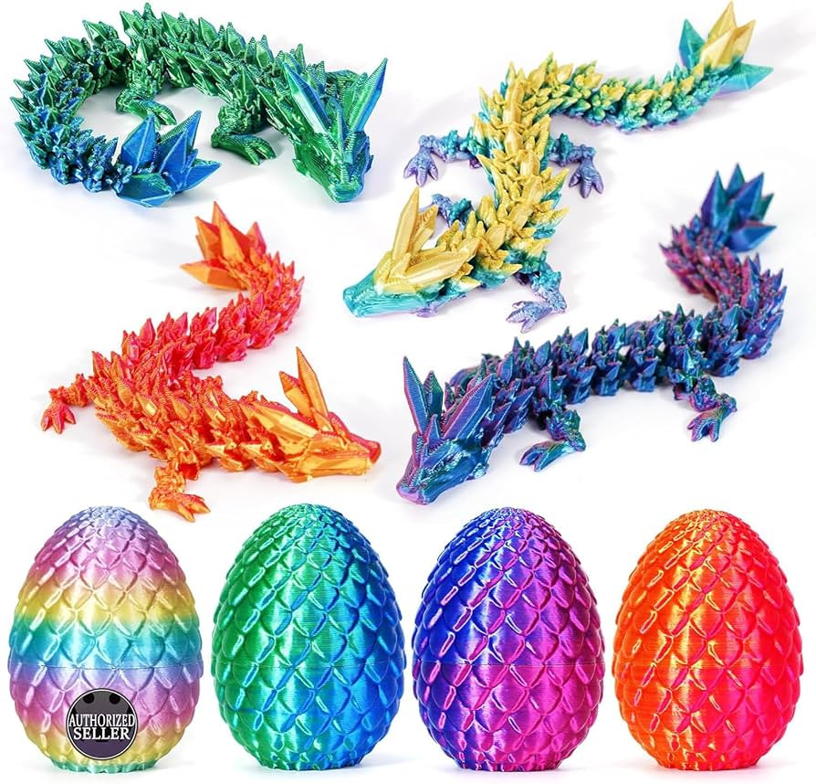 TBOLINE 4PCS 3D Printed Dragon Egg, Articulated Crystal Animals Fidget Toys, Small 3D Printer Din... | Amazon (US)