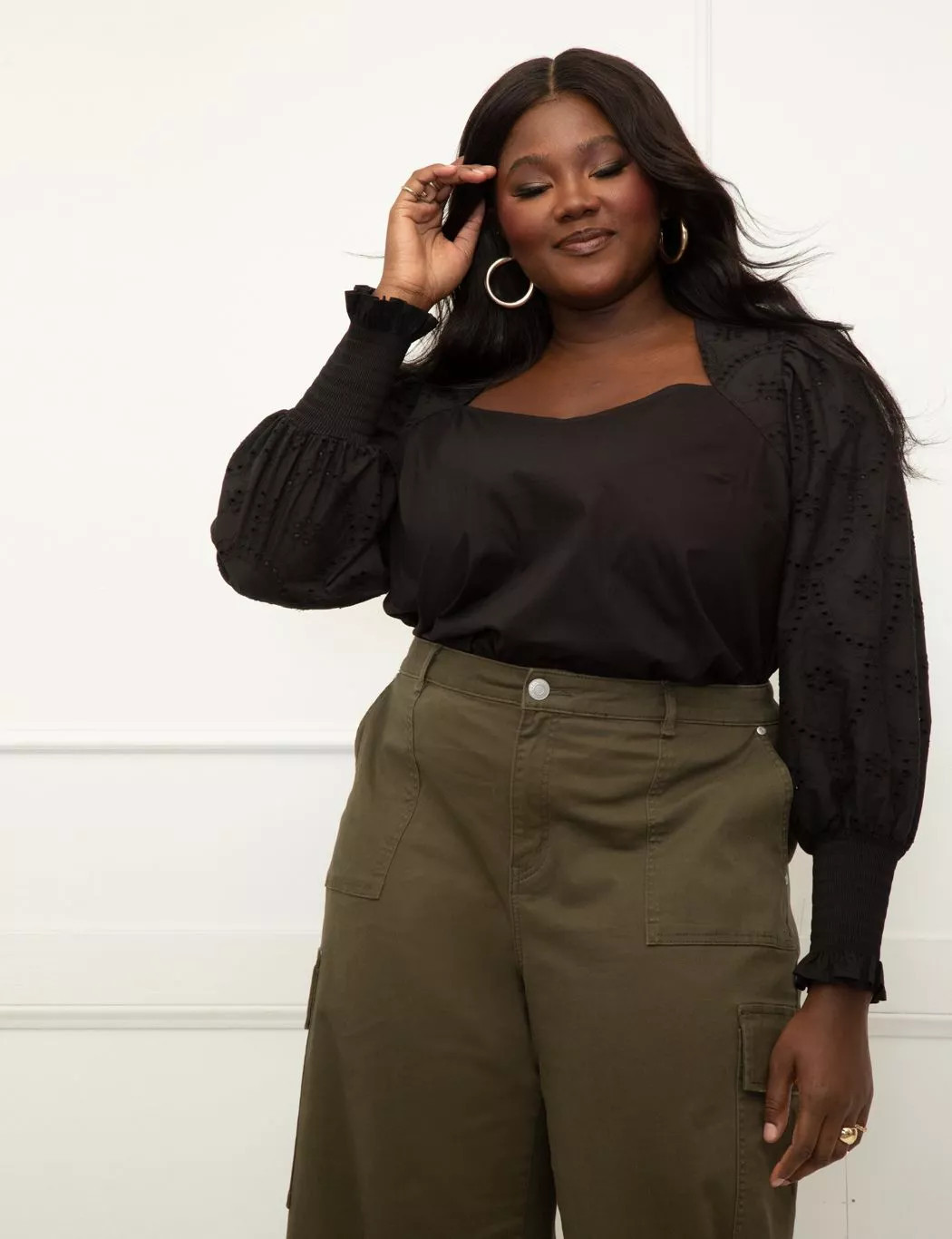 ELOQUII Elements Eyelet Puff Sleeve Top | Eloquii